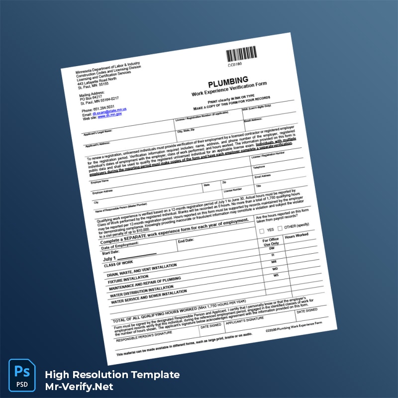 Minnesota%20Plumbing%20Work%20Experience%20Verification%20Form%20Template%20in%20Word%20and%20PDF%20formats Editable Minnesota Plumbing Work Experience Verification Form Word and Pdf Template Preview - Mac Doc