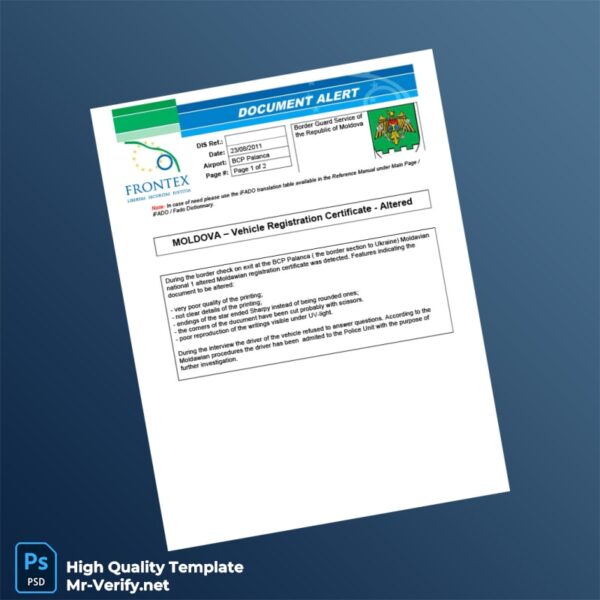 Moldova Border Guard Service Vehicle Registration Certificate Template in Word and PDF formats Moldova Border Guard Service Vehicle Registration Certificate Template in Word and PDF formats
