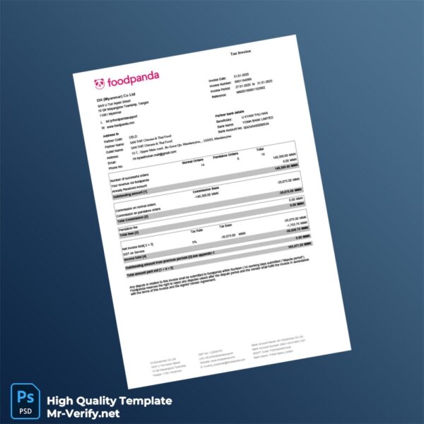 Myanmar DH Myanmar Co Ltd Invoice Template in Word and PDF formats