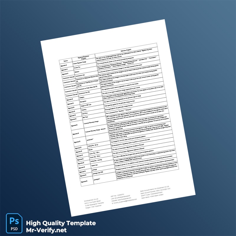 Myanmar DH Myanmar Co Ltd Invoice Template in Word and PDF formats page 4 Myanmar DH Myanmar Co Ltd Invoice Template in Word and PDF formats page 4