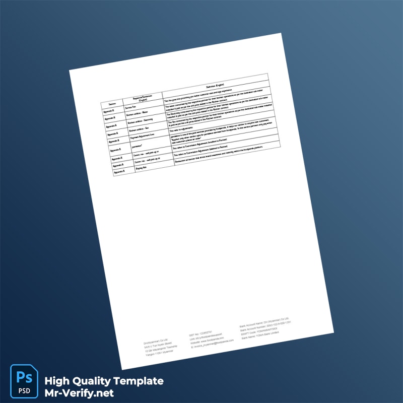 Myanmar DH Myanmar Co Ltd Invoice Template in Word and PDF formats page 5 Myanmar DH Myanmar Co Ltd Invoice Template in Word and PDF formats page 5