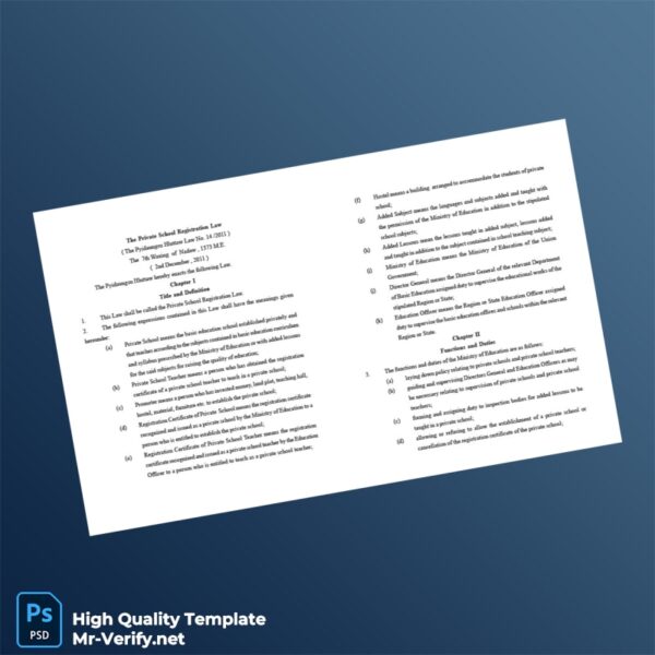 Myanmar Ministry of Education Editable Private School Registration Certificate Template in Word and PDF formats Myanmar Ministry of Education Editable Private School Registration Certificate Template in Word and PDF formats