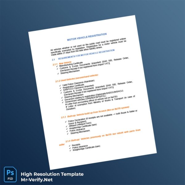 Editable Namibia Ministry of Finance Editable Motor Vehicle Registration Guide Word and Pdf Template Preview - Mac Doc