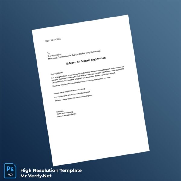 Editable Nepal Domain Registration Cover Letter Word and Pdf Template Preview - Mac Doc