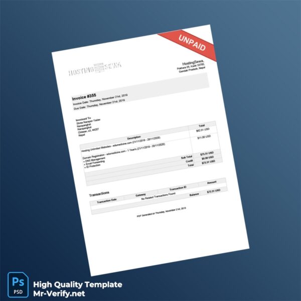Nepal HostingSewa Invoice Template in Word and PDF formats Nepal HostingSewa Invoice Template in Word and PDF formats