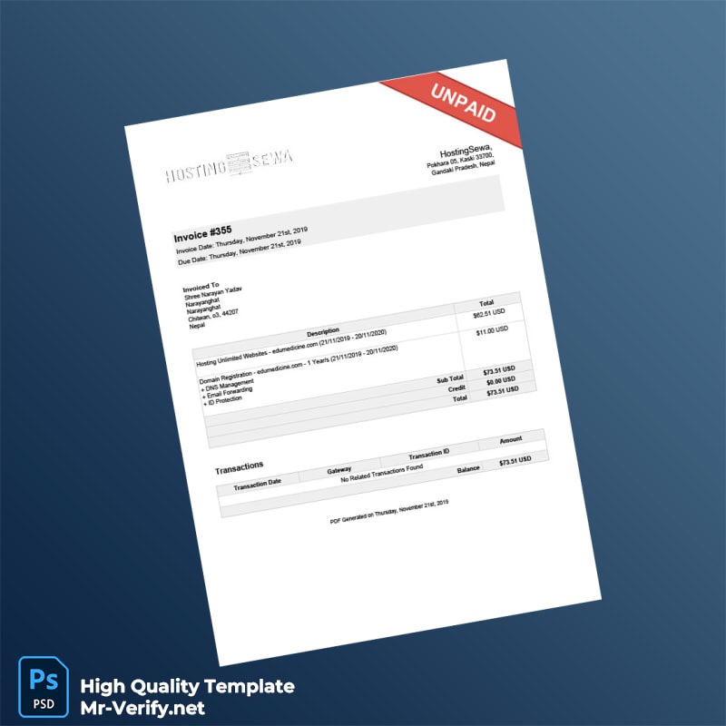 Nepal HostingSewa Invoice Template in Word and PDF formats Nepal HostingSewa Invoice Template in Word and PDF formats