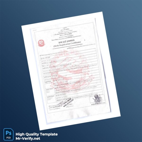 Nepal Local Registrar Editable Birth Registration Certificate Template in Word and PDF formats