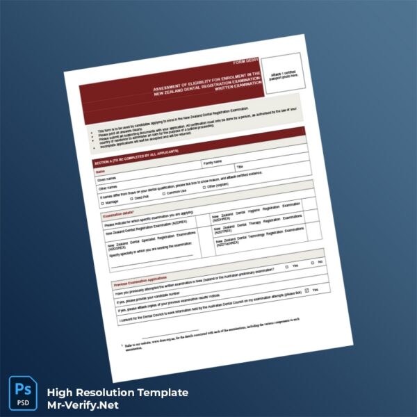 Editable New Zealand Dental Registration Exam Application Form Word and Pdf Template Preview - Mac Doc
