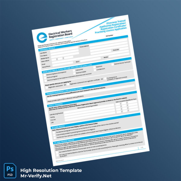 Editable New Zealand Electrical Workers Registration Board Registration Certificate Application Form in Word and PDF formats Preview - Mac Doc