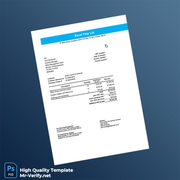 New Zealand Excel Tmp Ltd Invoice Template in Word and PDF formats