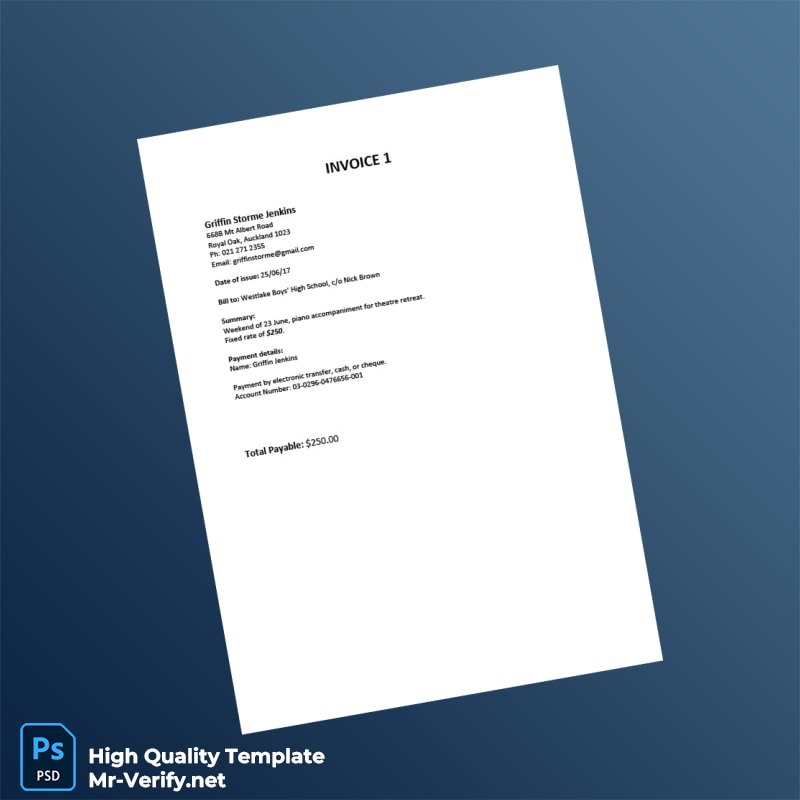 New Zealand Westlake Boys High School Invoice Template in Word and PDF formats New Zealand Westlake Boys High School Invoice Template in Word and PDF formats