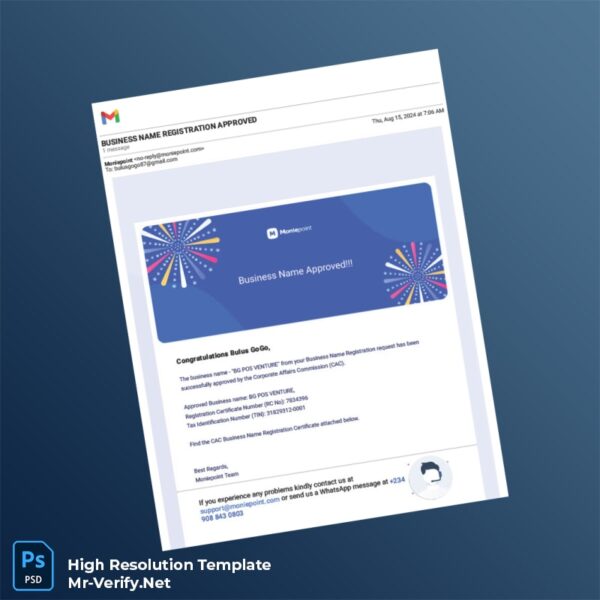 Editable Nigeria Corporate Affairs Commission Business Name Registration Certificate Word and Pdf Template Preview - Mac Doc