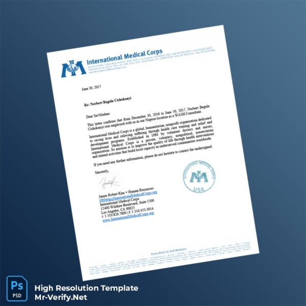 Editable Nigeria International Medical Corps Employment Verification Letter Word and Pdf Template Preview - Mac Doc
