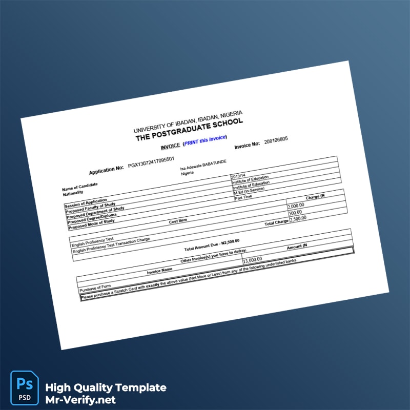 Nigeria University of Ibadan Invoice Template in Word and PDF formats Nigeria University of Ibadan Invoice Template in Word and PDF formats
