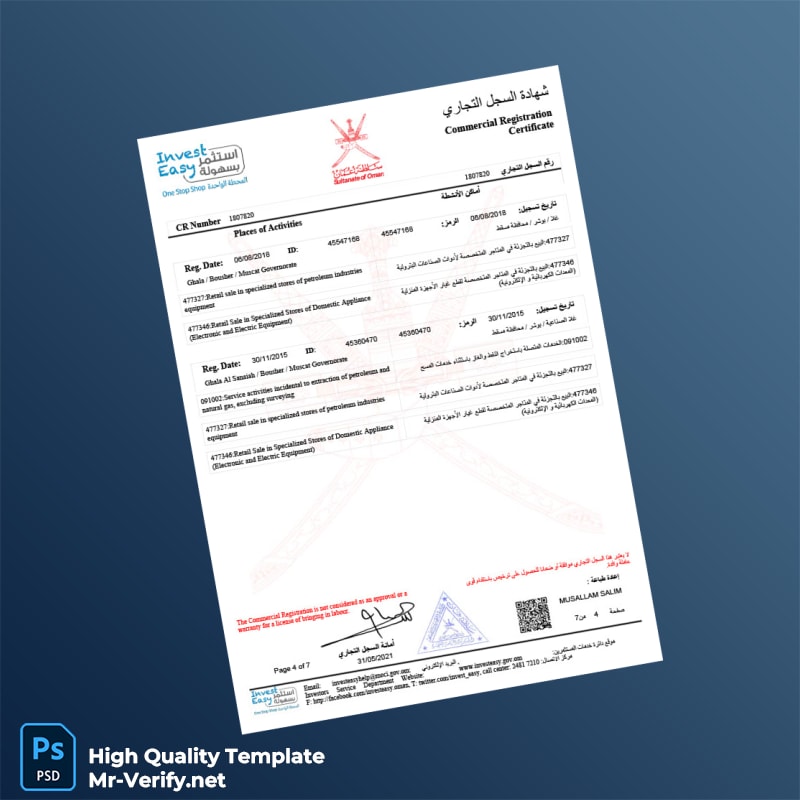 Oman Commercial Registration Certificate Template in Word and PDF formats page 4 Oman Commercial Registration Certificate Template in Word and PDF formats page 4