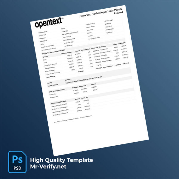 Open Text Technologies India Private Limited payslip word and pdf template