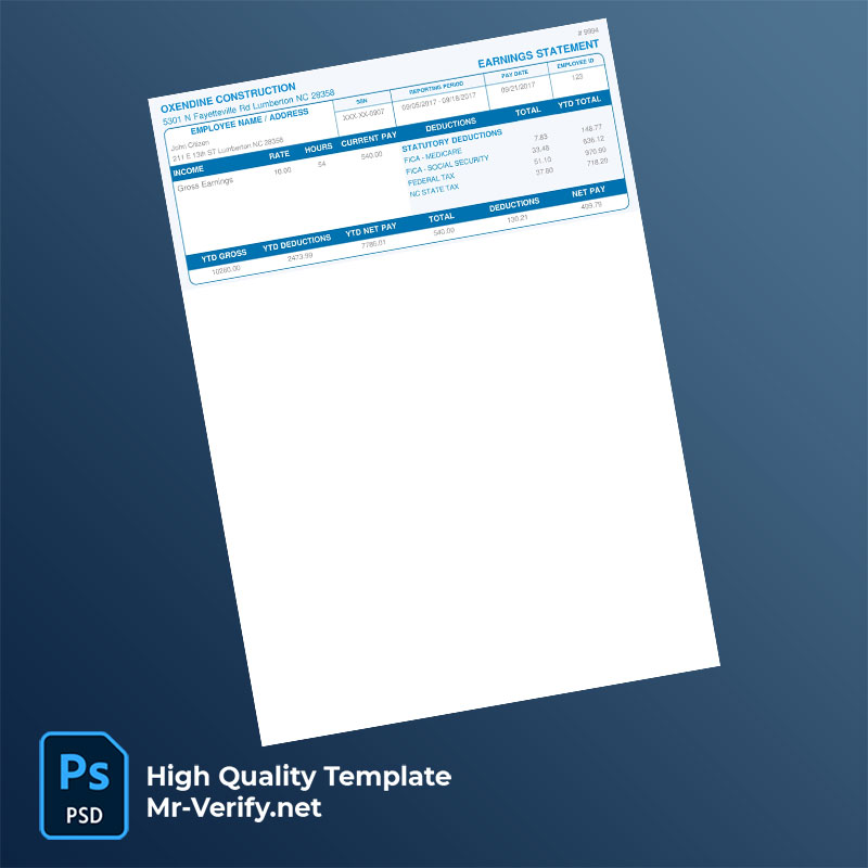 Oxendine-Construction-earning-statement-word-and-pdf-template-mrverify Oxendine Construction earning statement word and pdf template