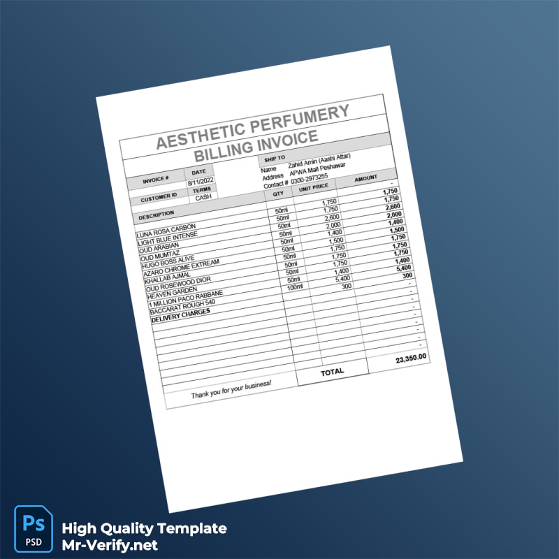 Pakistan Aesthetic Perfumery Invoice Template in Word and PDF formats page 2 Pakistan Aesthetic Perfumery Invoice Template in Word and PDF formats page 2
