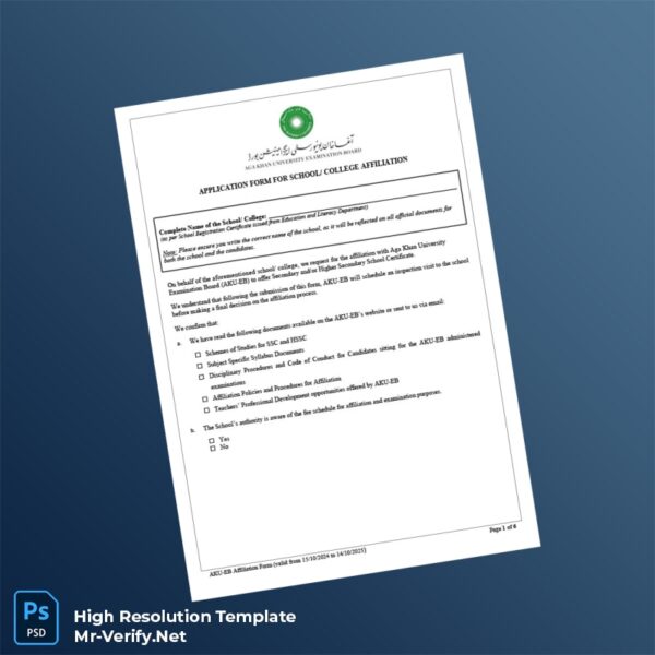 Editable Pakistan Aga Khan University Examination Board Affiliation Form Word and Pdf Template Preview - Mac Doc