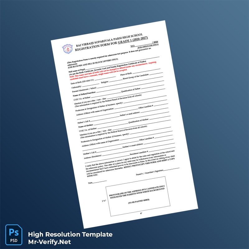 Pakistan%20Bai%20Virbajii%20Soparivala%20Parsi%20High%20School%20Grade%201%20Registration%20Form%20Template%20in%20Word%20and%20PDF%20formats-page2 Editable Pakistan Bai Virbajii Soparivala Parsi High School Grade 1 Registration Form Template in Word and PDF formats page 2 Preview