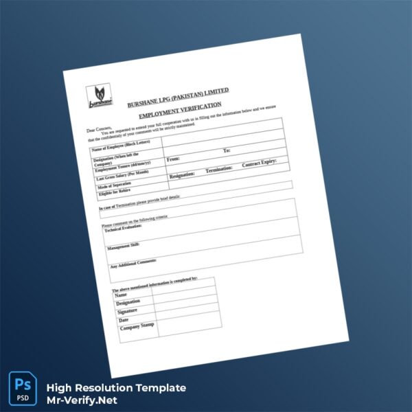 Editable Pakistan Burshane LPG Employment Verification Letter Word and Pdf Template Preview - Mac Doc