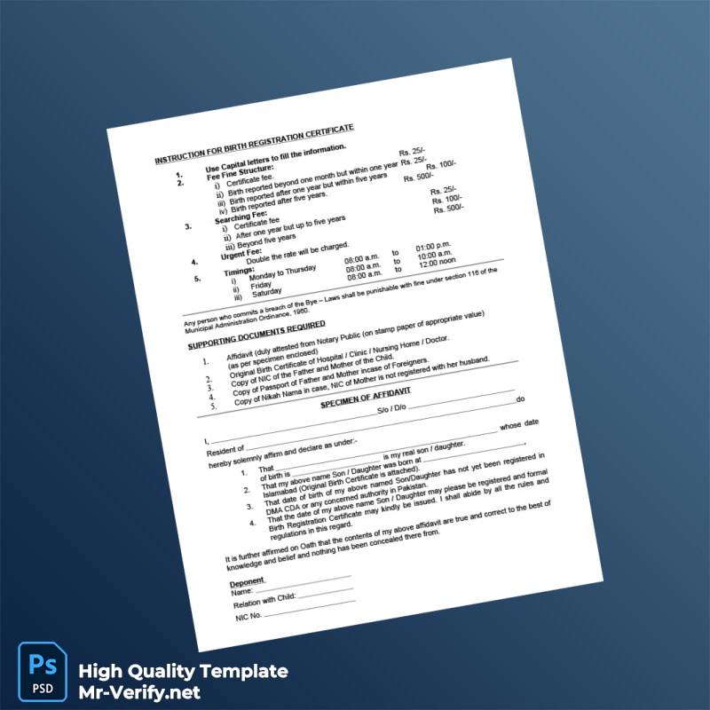 Pakistan Capital Development Authority Editable Birth Registration Application Template in Word and PDF formats page 2 Pakistan Capital Development Authority Editable Birth Registration Application Template in Word and PDF formats page 2