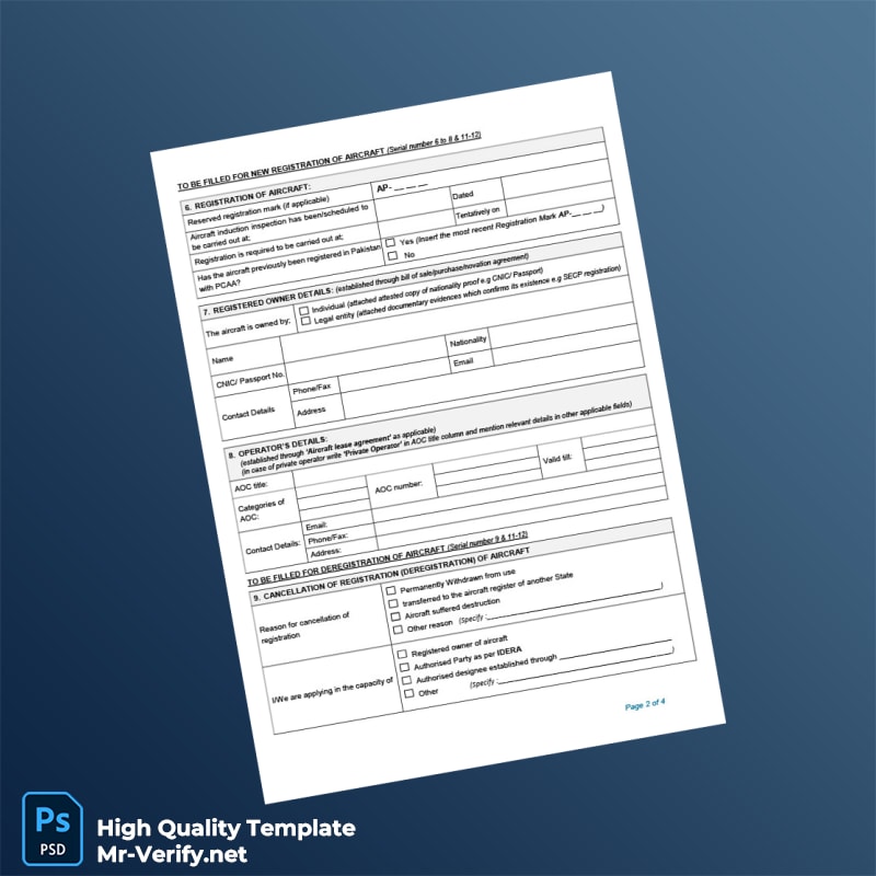 Pakistan Civil Aviation Authority Application for Certificate of Registration Cancellation Change of Registration Details Templa page 2 Pakistan Civil Aviation Authority Application for Certificate of Registration Cancellation Change of Registration Details Templa page 2