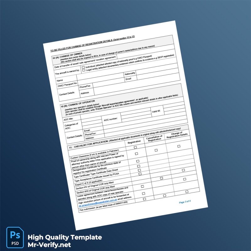 Pakistan Civil Aviation Authority Application for Certificate of Registration Cancellation Change of Registration Details Templa page 3 Pakistan Civil Aviation Authority Application for Certificate of Registration Cancellation Change of Registration Details Templa page 3