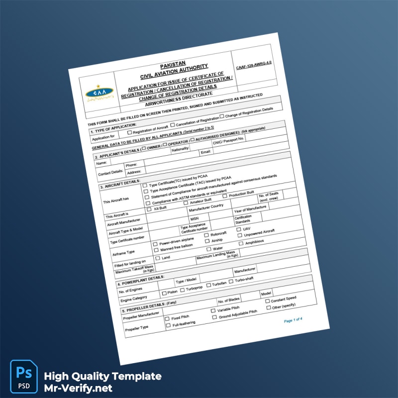 Pakistan Civil Aviation Authority Application for Certificate of Registration Cancellation Change of Registration Details Templa Pakistan Civil Aviation Authority Application for Certificate of Registration Cancellation Change of Registration Details Templa