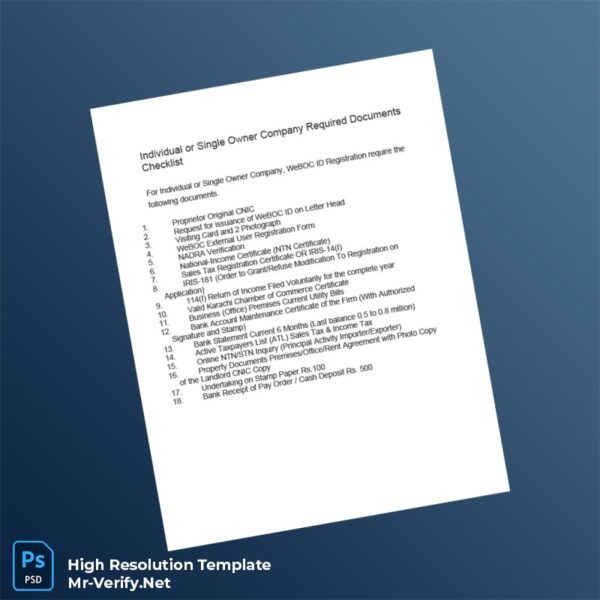 Editable Pakistan Customs WeBOC Registration Certificate Checklist Word and Pdf Template Preview