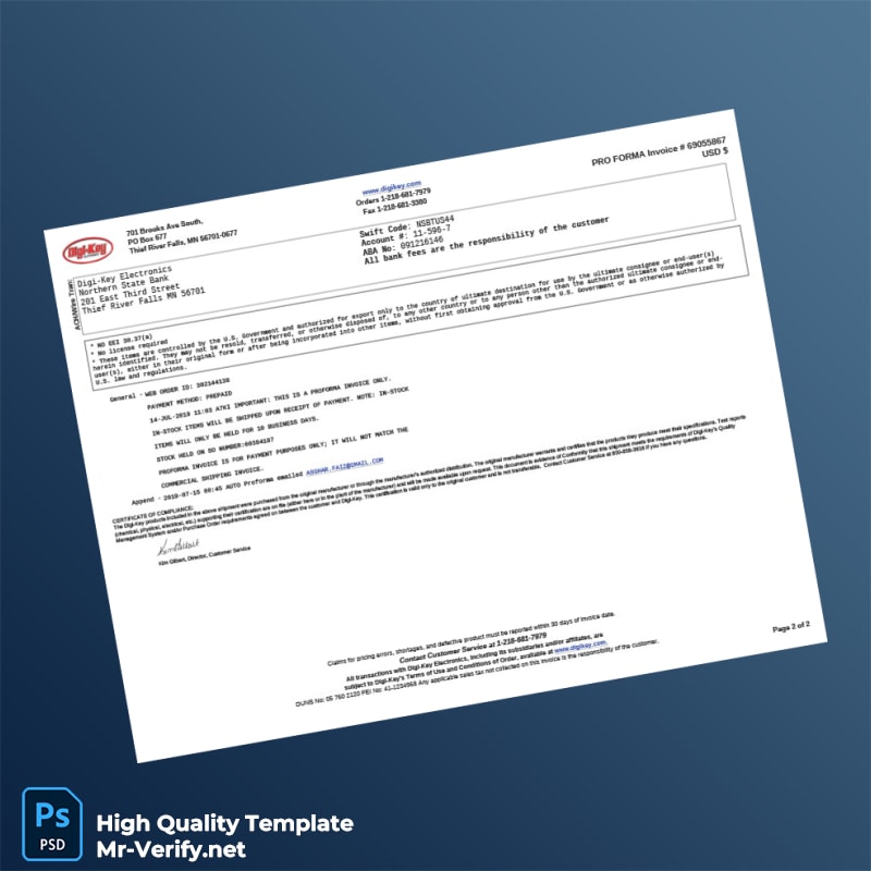 Pakistan Digi-Key Electronics Pro Forma Invoice Template in Word and PDF formats page 2 Pakistan Digi-Key Electronics Pro Forma Invoice Template in Word and PDF formats page 2