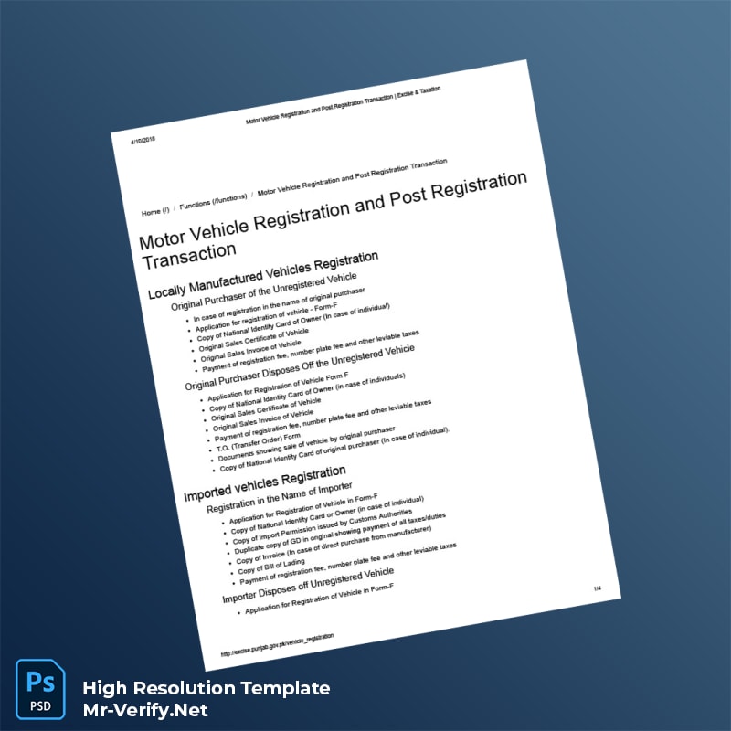 Pakistan%20Excise%20and%20Taxation%20Department%20Motor%20Vehicle%20Registration%20Certificate%20Template%20in%20Word%20and%20PDF%20formats Editable Pakistan Excise and Taxation Department Motor Vehicle Registration Certificate Word and Pdf Template Preview