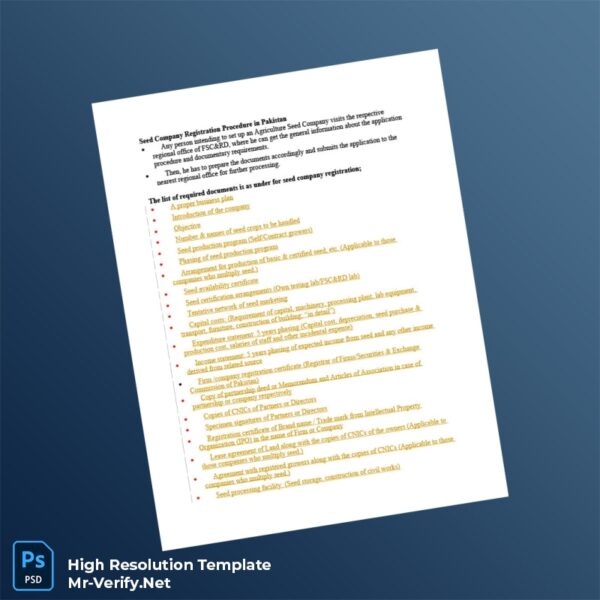Editable Pakistan Federal Seed Certification and Registration Department Seed Company Registration Certificate Template in Word and PDF f Preview - Mac Doc