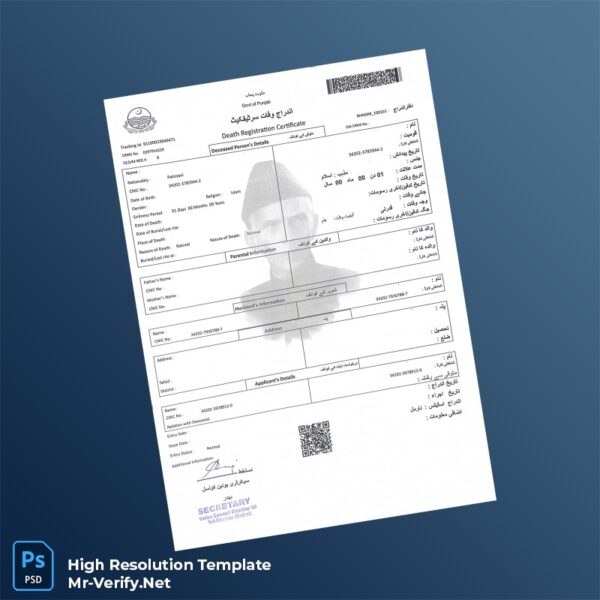 Editable Pakistan Government Death Registration Certificate Word and Pdf Template Preview - Mac Doc