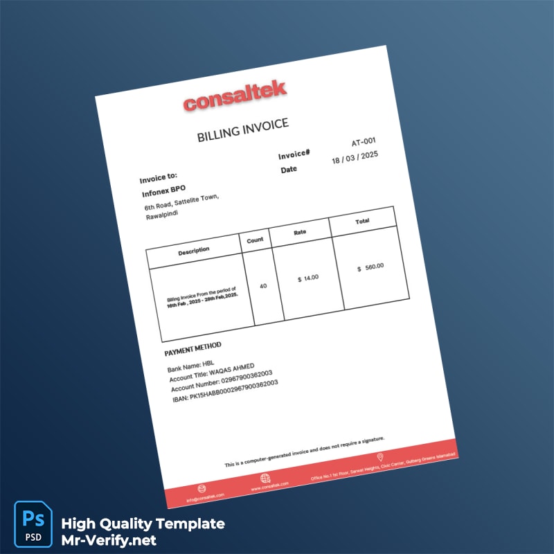 Pakistan Infonex BPO Invoice Template in Word and PDF formats Pakistan Infonex BPO Invoice Template in Word and PDF formats