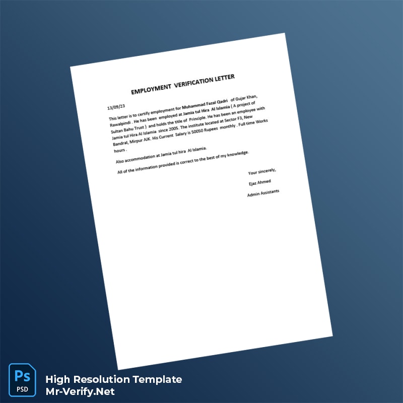 Pakistan%20Jamia%20tul%20Hira%20Al%20Islamia%20Employment%20Verification%20Letter%20Template%20in%20Word%20and%20PDF%20formats Editable Pakistan Jamia tul Hira Al Islamia Employment Verification Letter Word and Pdf Template Preview - Mac Doc