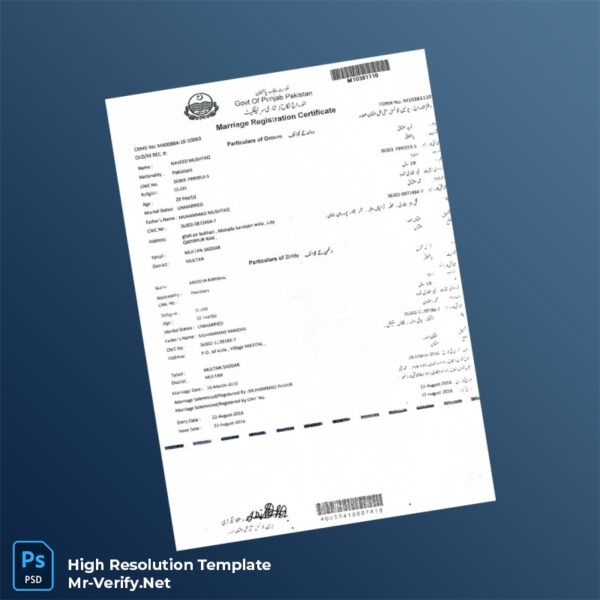 Editable Pakistan Marriage Registration Certificate Word and Pdf Template Preview - Mac Doc