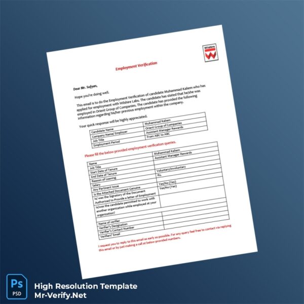 Editable Pakistan Orient Group of Companies Employment Verification Letter Word and Pdf Template Preview - Mac Doc