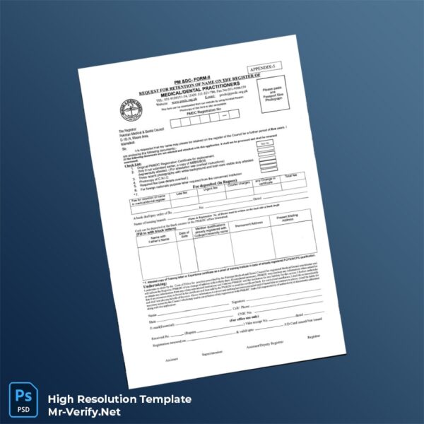 Editable Pakistan PMDC Registration Certificate Word and Pdf Template Preview - Mac Doc