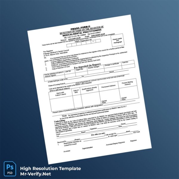 Editable Pakistan PMDC Renewal Form Word and Pdf Template Preview - Mac Doc