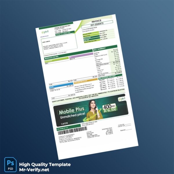 Pakistan PTCL Invoice Template in Word and PDF formats Pakistan PTCL Invoice Template in Word and PDF formats
