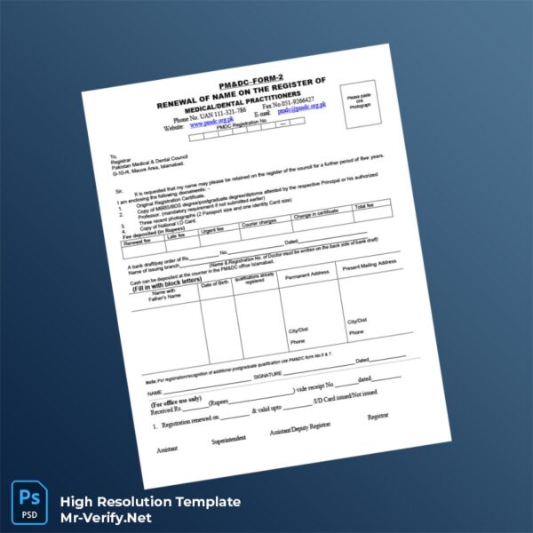 Editable Pakistan Pakistan Medical Dental Council Business Registration Certificate Word and Pdf Template Preview - Mac Doc