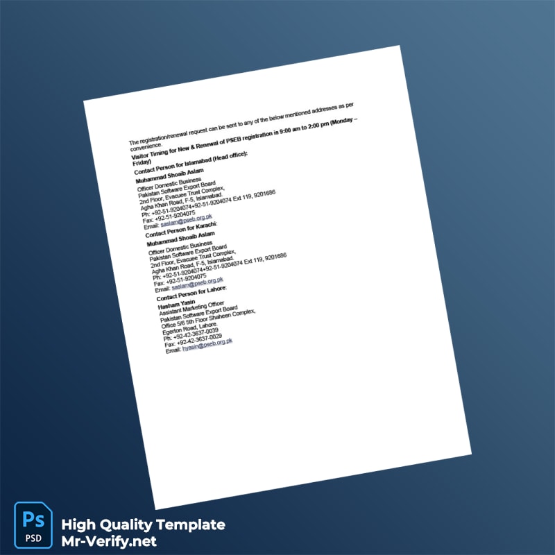 Pakistan Pakistan Software Export Board Business Registration Certificate Template in Word and PDF formats page 3 Pakistan Pakistan Software Export Board Business Registration Certificate Template in Word and PDF formats page 3