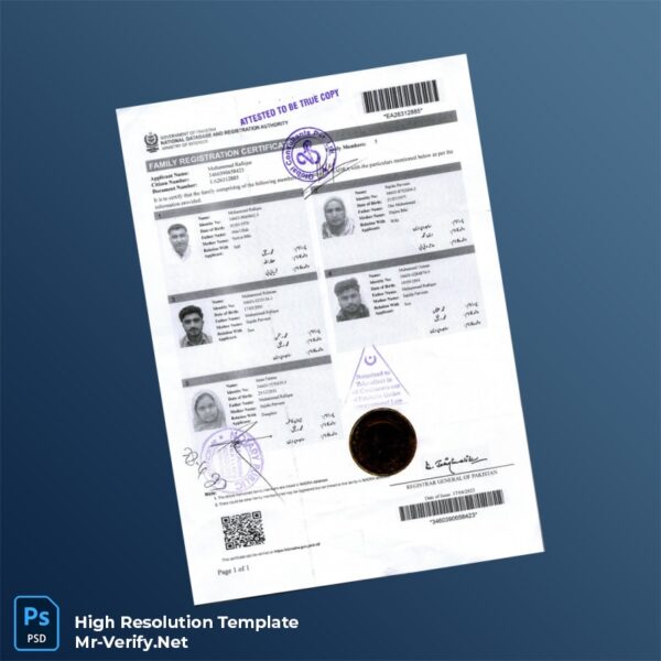 Editable Pakistan Registrar General Family Registration Certificate Word and Pdf Template Preview - Mac Doc