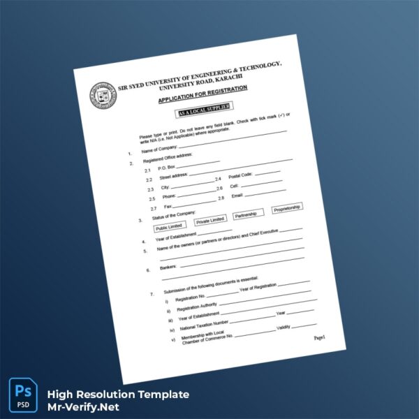 Editable Pakistan Sir Syed University of Engineering Technology Supplier Registration Form Word and Pdf Template Preview - Mac Doc