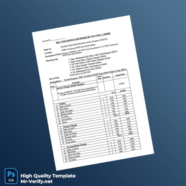 Pakistan TSG NTDC Invoice Template in Word and PDF formats