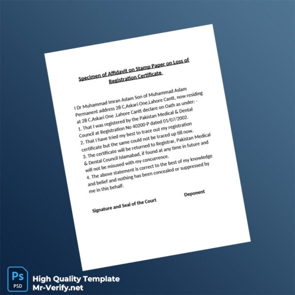 Pakistan Tax Authority Editable Registration Certificate Template in Word and PDF formats