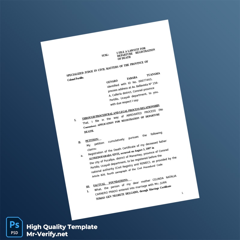 Peru RENIEC Death Certificate Registration Application Template in Word and PDF formats Peru RENIEC Death Certificate Registration Application Template in Word and PDF formats