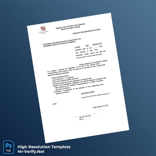 Editable Peru Superior Court of Justice Title Registration Certificate Word and Pdf Template Preview - Mac Doc