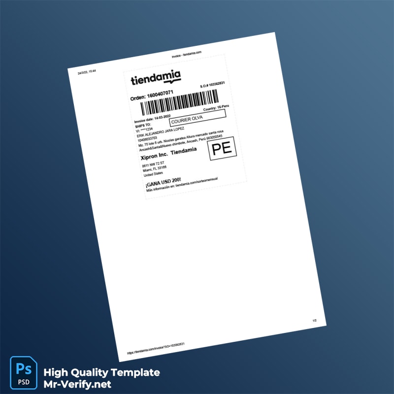 Peru Tiendamia Invoice Template in Word and PDF formats Peru Tiendamia Invoice Template in Word and PDF formats